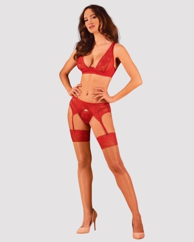 Obsessive Lacelove cupless 3-pcs set - комплект еротичної білизни, XS/S (червоний) - купити в Києві, Україні